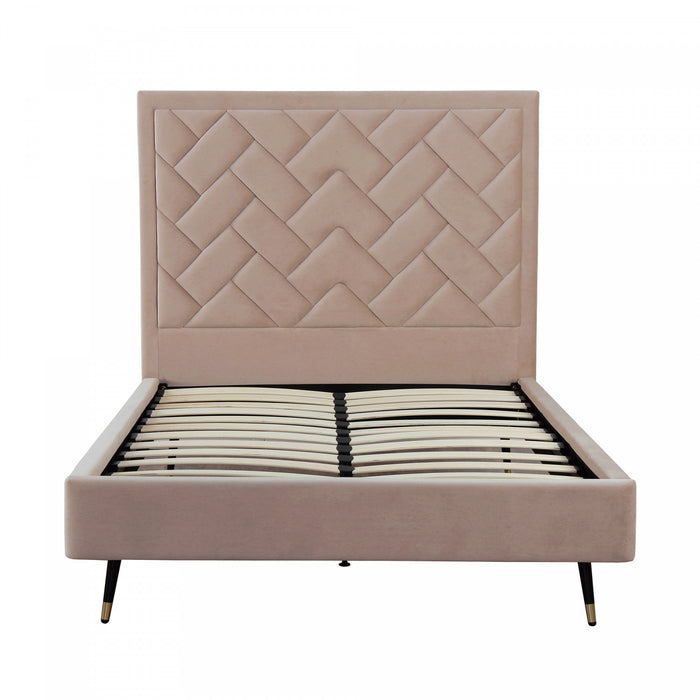 Lit double moderne Crosby en velours capitonne couleur nude