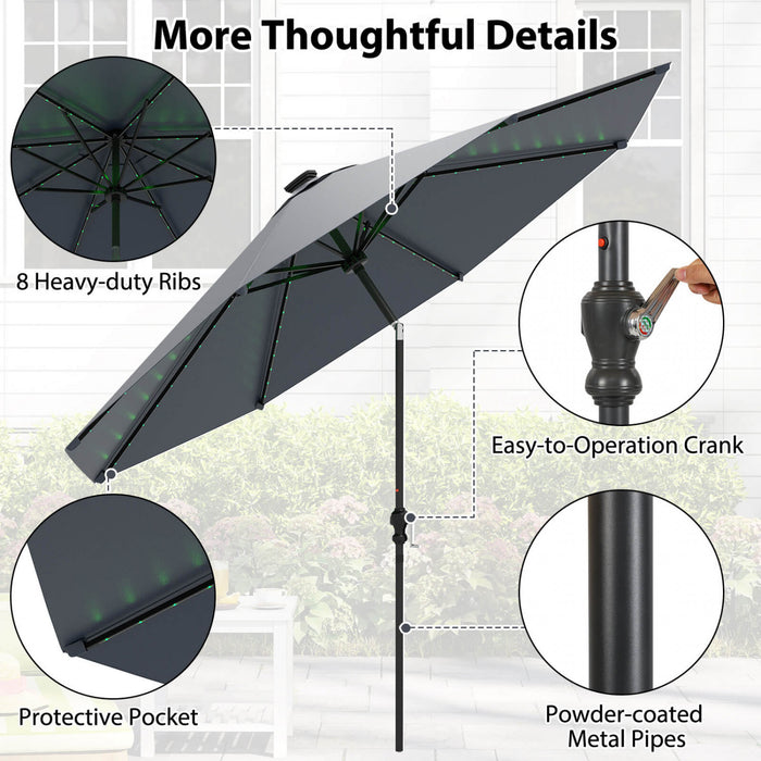 Parasol solaire Costway 10 FT avec 96 LED, inclinaison reglable a 35°, haut ventile, marine