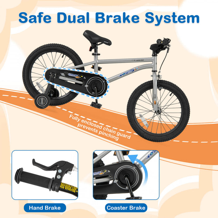 Velo Costway 18 Pouces Pour Enfants De 4 A 8 Ans Avec Selle Reglable Et Guidon Antiderapant Argent