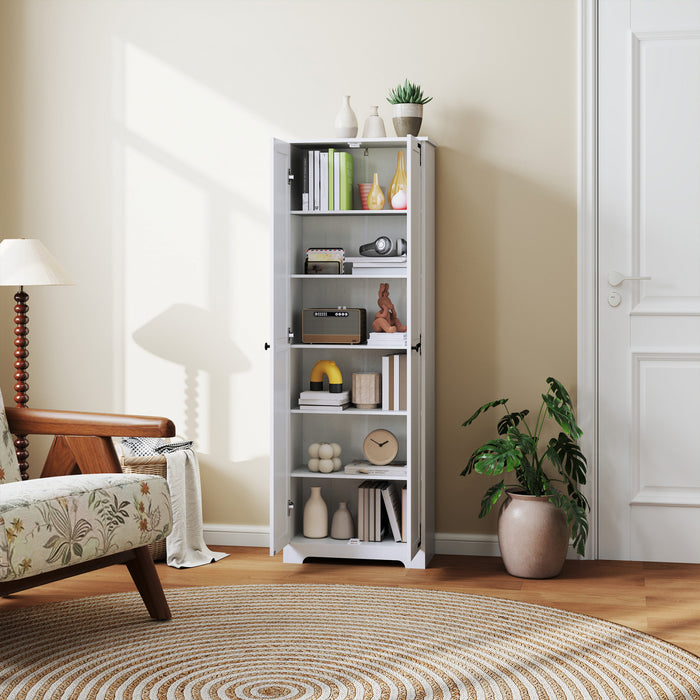 HOMCOM Armoire de garde-manger de 67po, armoire de rangement, blanc vieilli