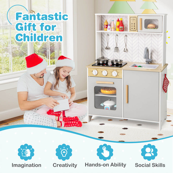 Costway Kids Kitchen Playset Avec Lumieres Sons Micro-ondes Four Cuisine Accessoires