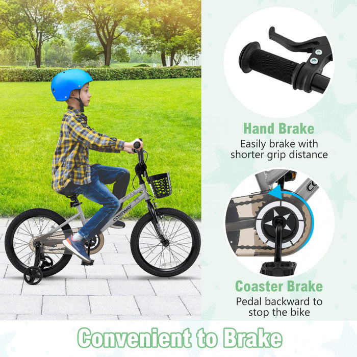 Costway 16\" Velo Pour Enfants Avec Roues D'entrainement Guidon Reglable Et Frein A Main De Siege Argent
