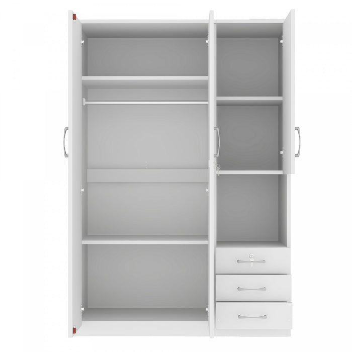 Armoire De Rangement Lydia En Bois De 47,2\" Avec 2 Portes, Etageres Et 3 Tiroirs, Blanche