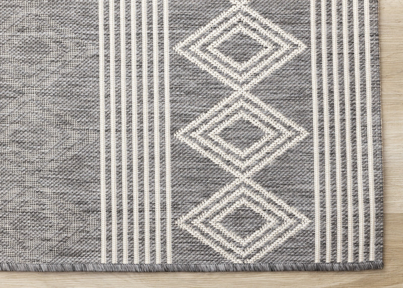Tapis Jackson gris blanc a motifs en rangees, 6'7\" x 9'6\"