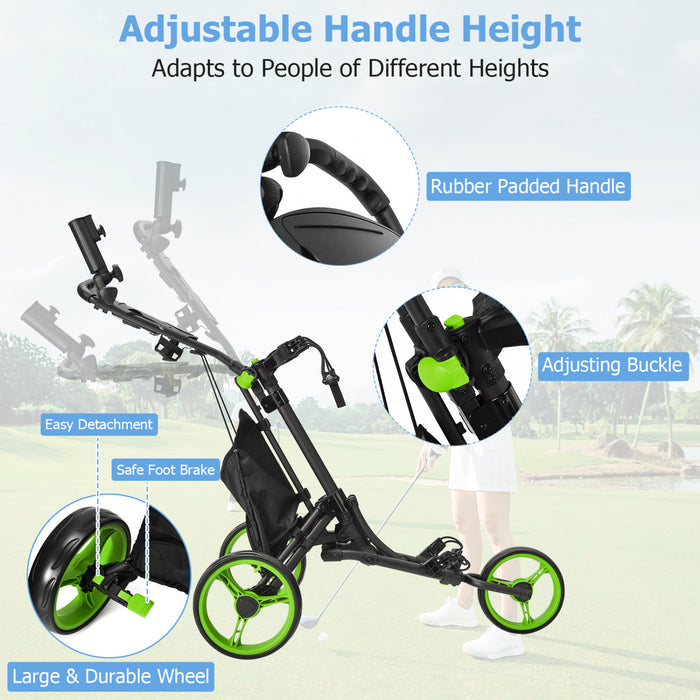 Chariot De Golf Pliable A 3 Roues, 4 Positions De Hauteur Reglables, Chariot De Golf Leger, Chariot De Golf En Aluminium Avec Porte-ombrelle Reglable, Sac Etanche, Glaciere Integree, Frein A Pied, Ouverture Et Fermeture Rapides.