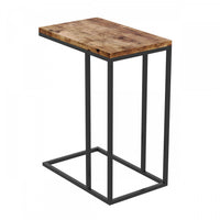  Table de bout en forme de C de 19 po avec armature en métal - bois recyclé brun