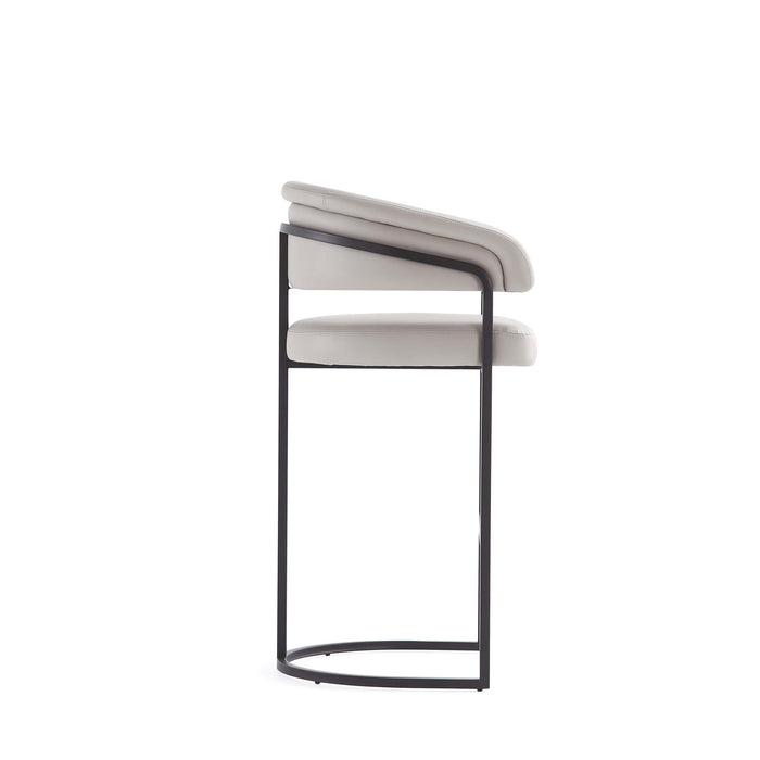 Tabouret de bar moderne Augusta en metal et tissu gris clair - Lot de 2