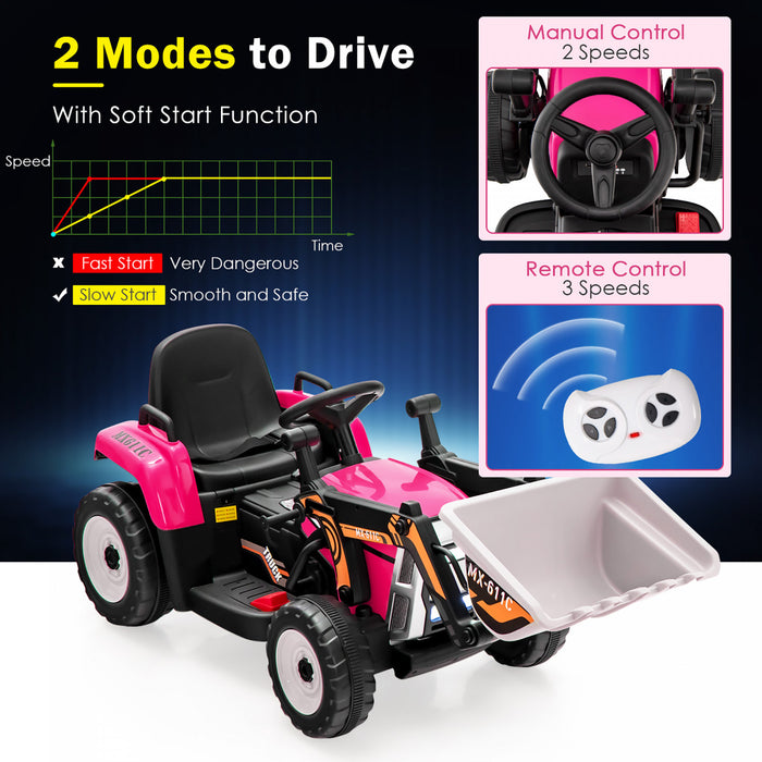 Costway Kids Ride On Excavator Digger 12v Electric Tractor Rc W / Excavation Bucket Rose