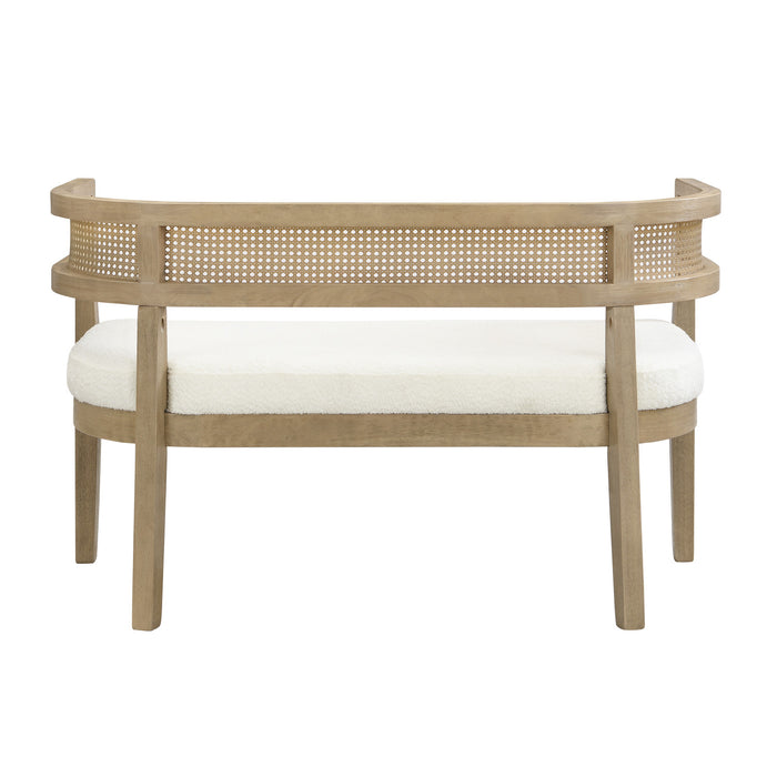 Rattan Causeuse Rembourree en Rotin 47.5 po avec Dossier Tisse Main, Beige, Frene Naturel