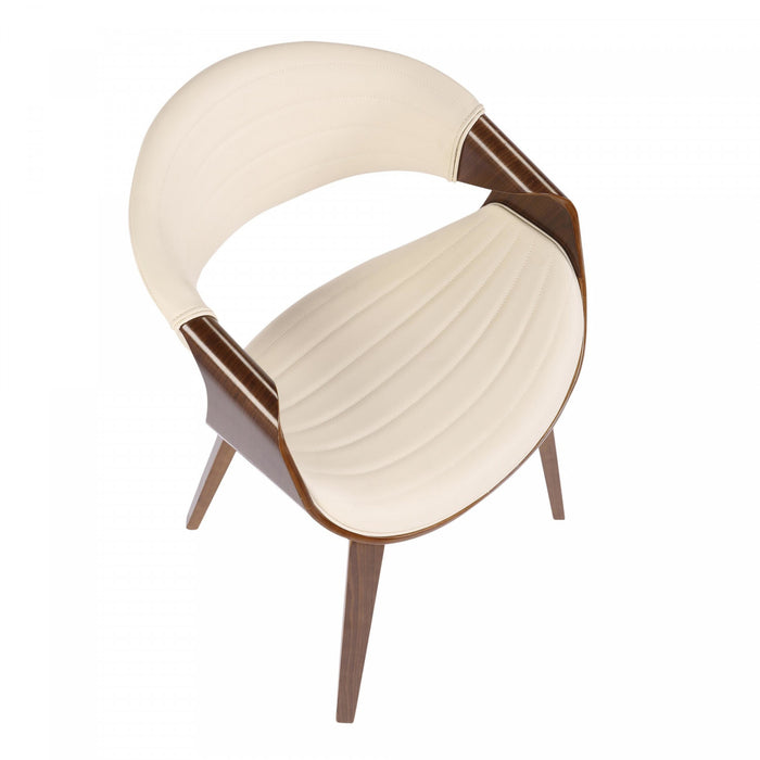 Chaise d’appoint de salle à manger moderne du milieu du 20e siècle Symphony en similicuir - noyer et crème