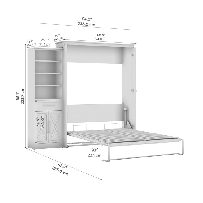 Grand lit escamotable Key West de Bestar de 94 po (L) avec organisateur de garde-robe, tiroir et portes - blanc chêne solide