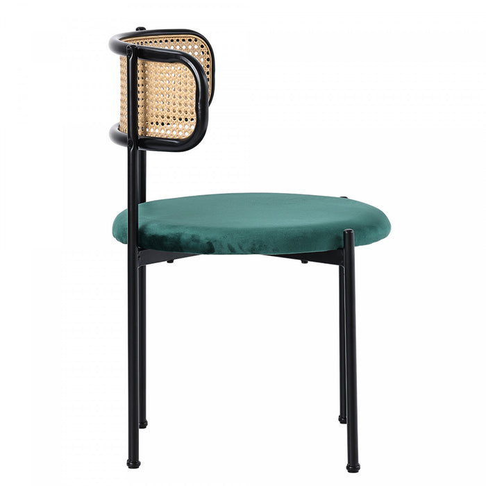 Chaises de salle a manger Mason en rotin avec pieds en metal et coussins en velours, lot de 4, vert