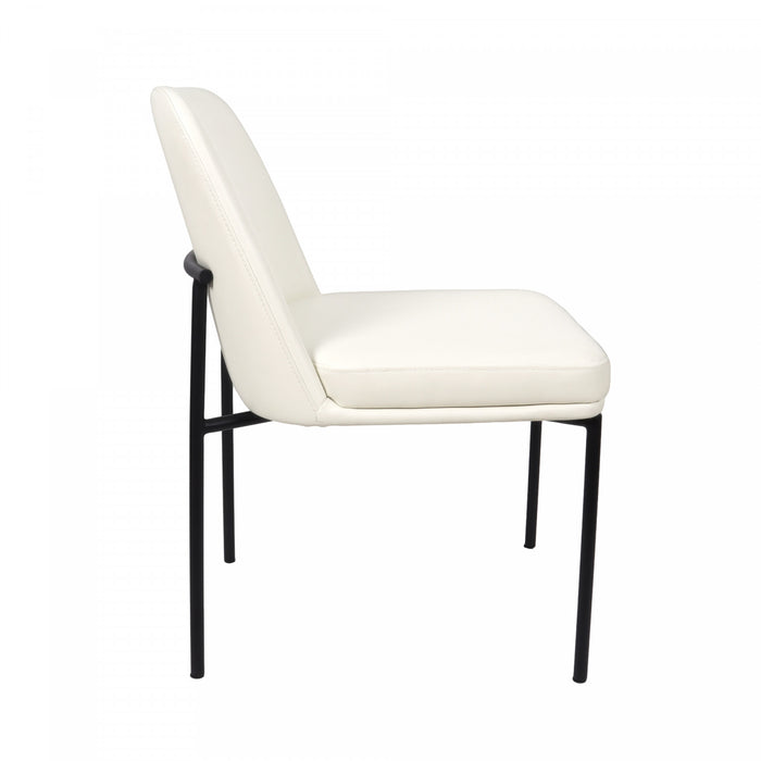 Chaise laterale contemporaine Loft en cuir vegetalien et metal ivoire - Lot de 2
