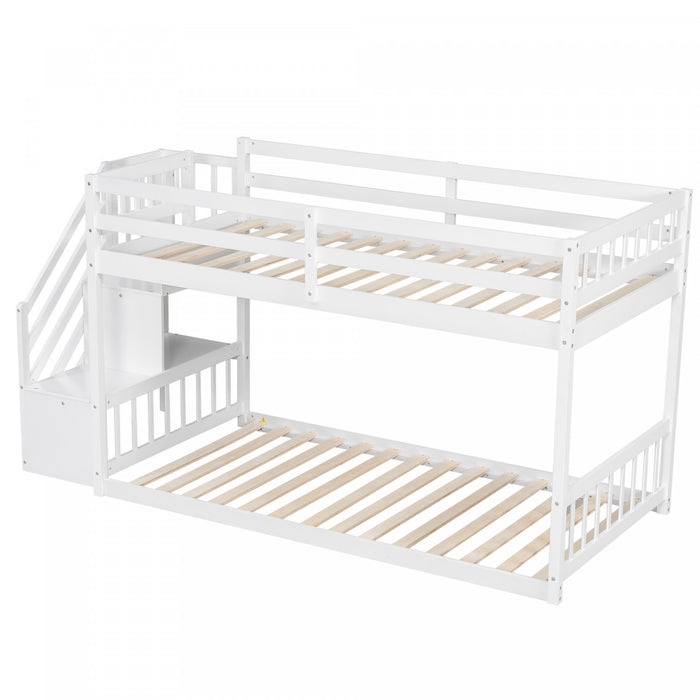 Lit superpose Liam au sol avec echelle et rangement, simple sur simple, blanc