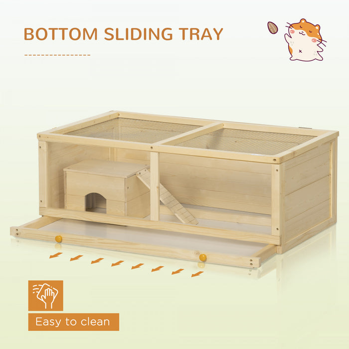 Pawhut Cage En Bois Pour Hamster, Kit Pour Petits Animaux, Maison De Jeu D'exercice Pour Hamsters Nains, Gerbilles, Chinchillas, Cochons D'inde, Lapins, Avec Plateau Coulissant, Dessus Ouvrable