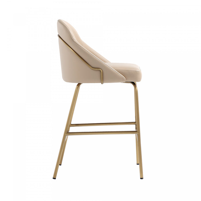 Tabouret de comptoir moderne Gracie en metal, rembourre, coloris beige et dore