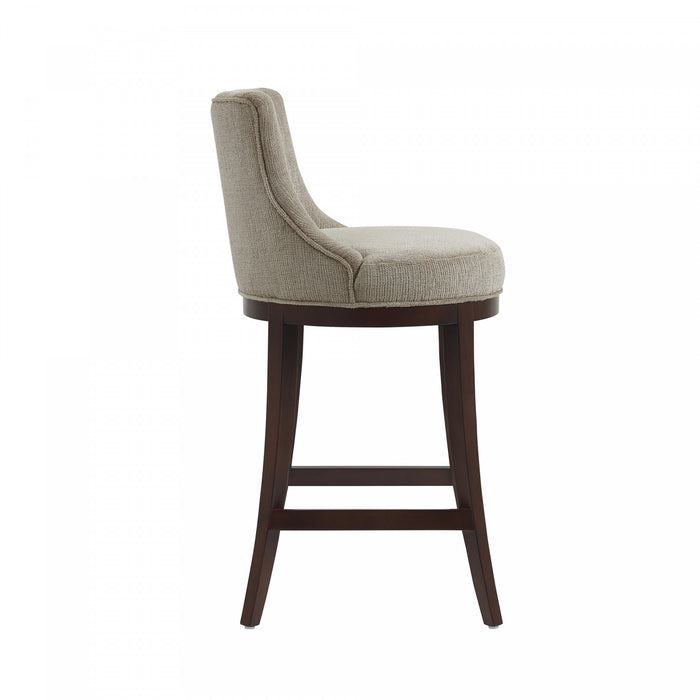Tabouret de bar moderne en bois Lucia, rembourre en chenille taupe