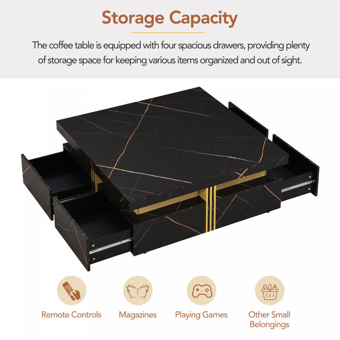 Table Basse Carree Marcia De 43,3\" En Bois Composite Avec Tiroirs De Rangement, Noire