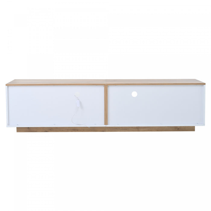 Lumina Meuble TV 64.9 po avec Lumieres LED et Finition Haute Brillance, Blanc/Bois