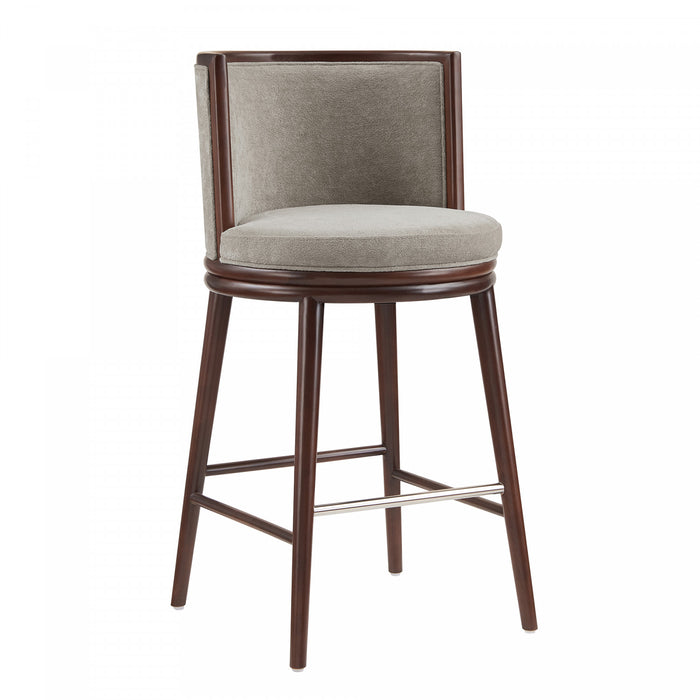 Tabouret de bar moderne en bois avec assise rembourree, coloris colombe, Evalyn