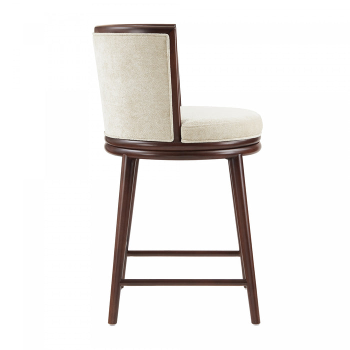 Tabouret de comptoir moderne en bois avec revetement en tissu creme Evalyn