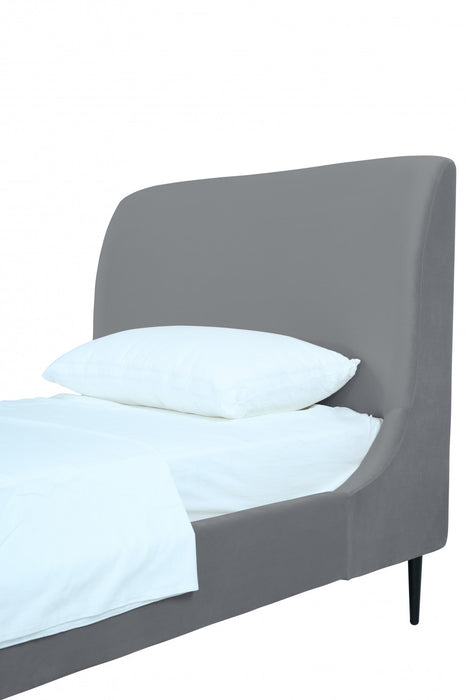 Lit une place Heather style milieu du siecle moderne, rembourre en velours gris et noir