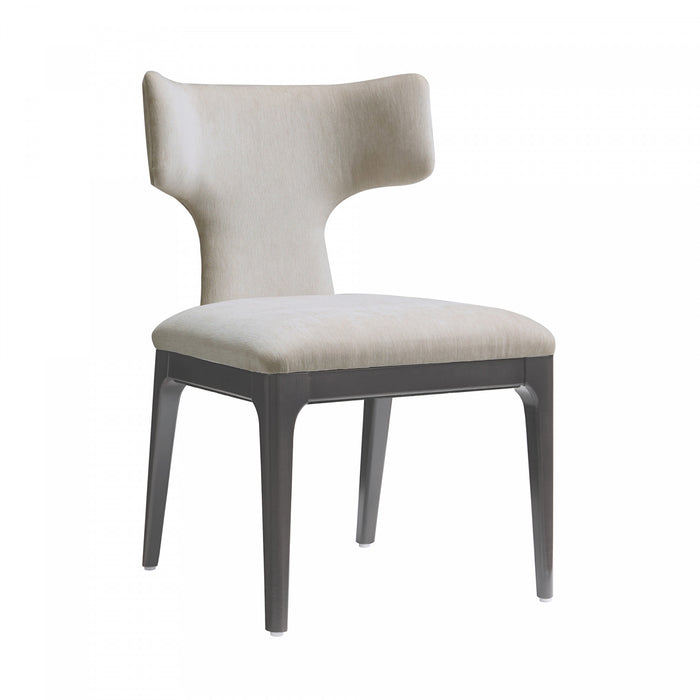 Chaise laterale en bois et chenille taupe style milieu du siecle Eloria - Lot de 2