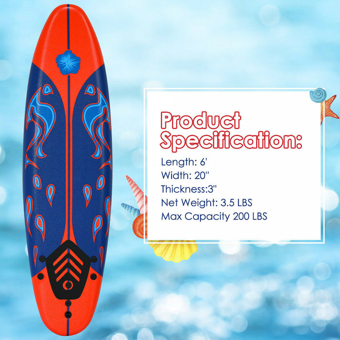 Costway – Planche De Surf De 6’’ A 3 Derives & Leash Pour Enfants, Adultes