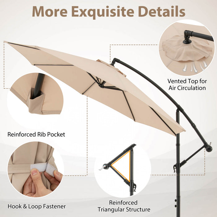 Costway Parasol deporte 10 FT pour terrasse avec 8 baleines, base croisee, inclinable, beige