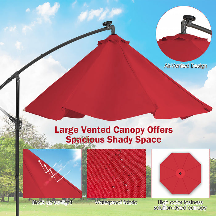 Costway Parasol deporte solaire 10FT 32 LED eclairees Wine pour patio exterieur