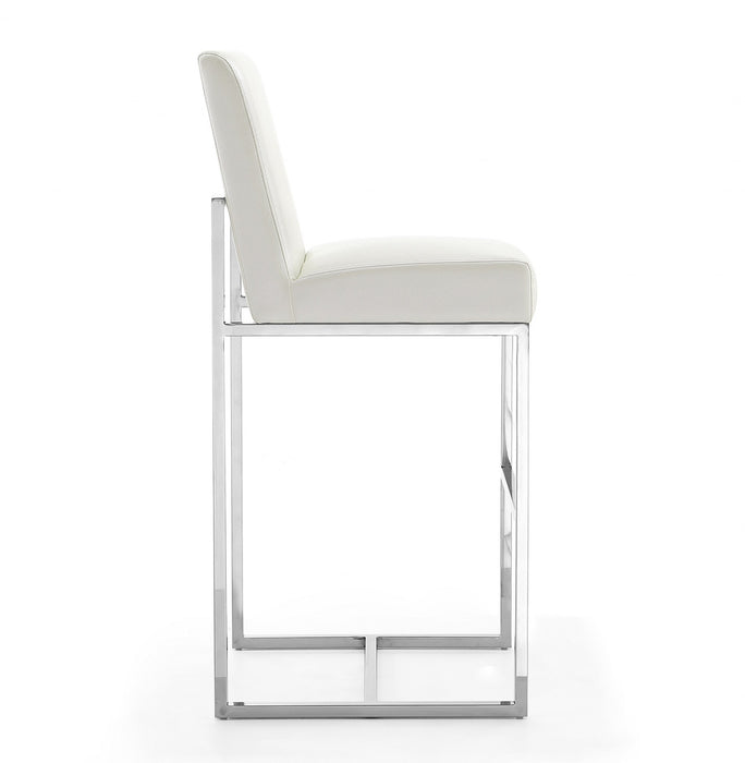Tabouret de bar moderne en metal et tissu Element, blanc perle - Lot de 3