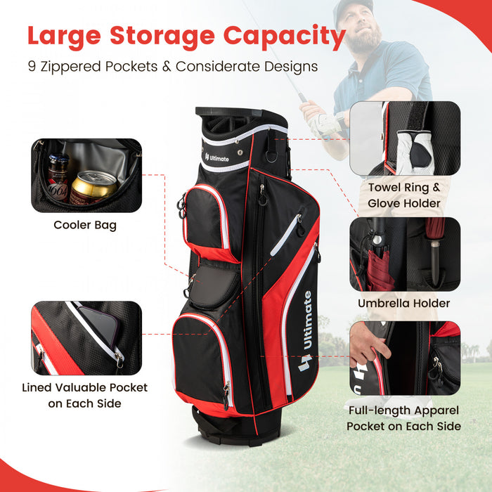 Sac De Chariot De Golf Leger Costway Avec 14 Diviseurs Superieurs De Maniere 9 Poches Sac De Refroidissement De Capuchon De Pluie