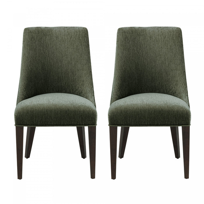 Chaise de salle a manger moderne Beever en bois et chenille vert foret - Lot de 2