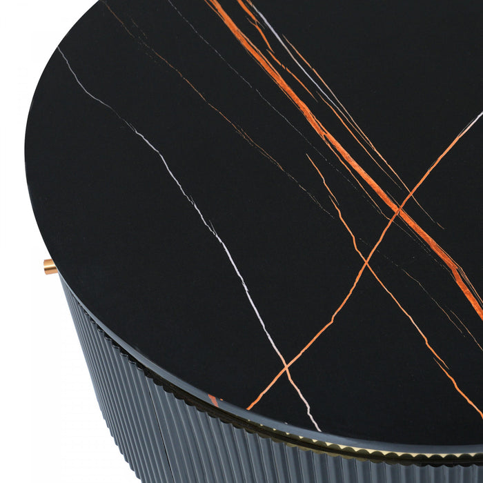 Table Basse Ronde Moderne Nelson De 31,5\" Avec 2 Tiroirs De Rangement, Noire