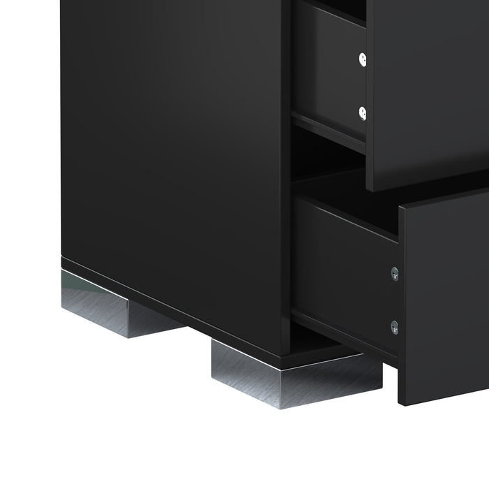 Nova Table de Nuit Elegante avec Pied Metallique et Tiroirs Miroir, Noir