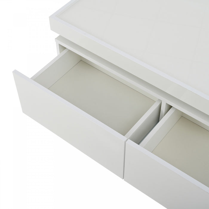 Aiden table basse LED – table basse avec tiroirs de rangement et eclairage controle par application, blanc
