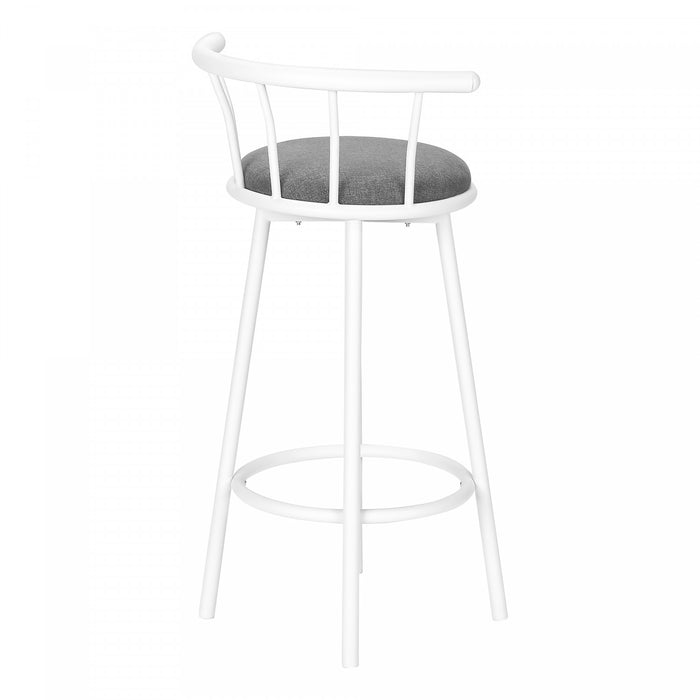 Ensemble de 2 tabourets bar pivotants de hauteur bar de style moderne contemporain avec métal blanc et tissu gris