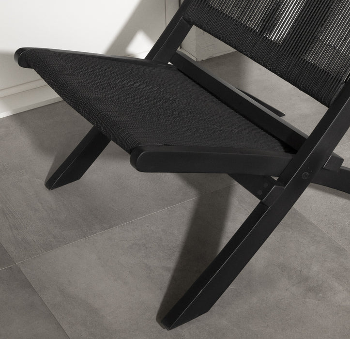 Fauteuil de détente Agave en bois et en corde - noir