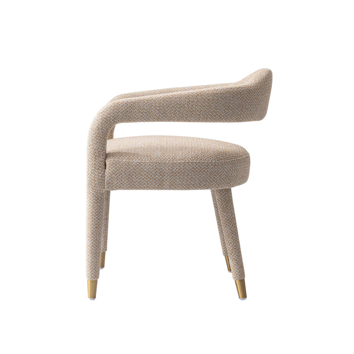 Fauteuil Aspen style milieu du siecle moderne en tweed rembourre, coloris Poussiere d’Or
