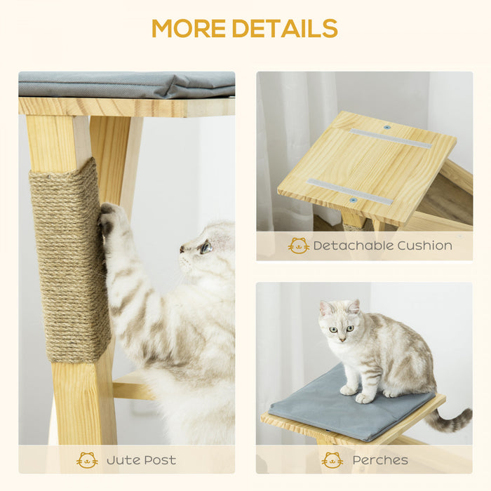 Pawhut Arbre A Chat Centre D'activites Multi-equipe Griffoirs En Jute Plate-formes Coussin Inlus Interieur Exterieur Dim. 19\"l X 19\"l X 30.75\"h Bois Naturel Gris