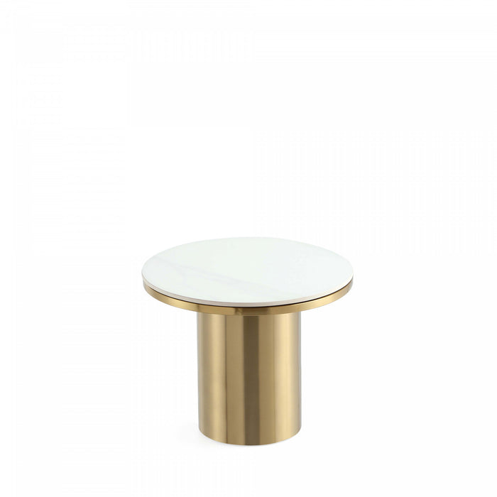 Table d’appoint Glenn Modern Glam avec plateau en pierre frittee, finition or