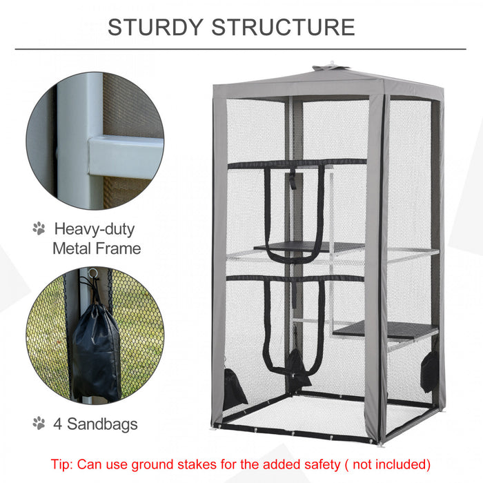 Pawhut Grand Enclos Exterieur Pour Chat Chaton Maison Cage Interieure Chenil Pour Animaux De Compagnie Parc Avec 3 Plateformes Porte 4 Sacs De Sable 39\" X 39\" X 79\"