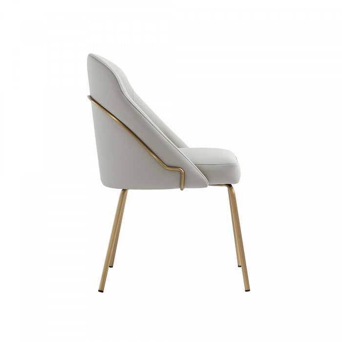 Chaise de salle a manger moderne Gracie en metal et cuir vegetalien, gris pierre et or