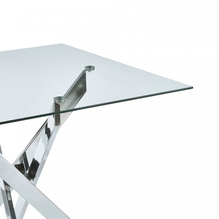 Table a manger carree en verre Olivia avec fonction polyvalente, finition chrome