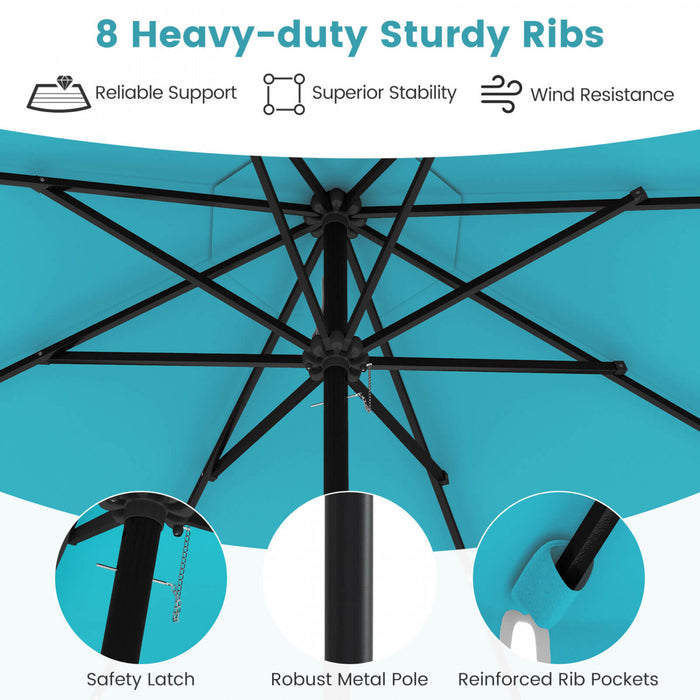Parasol solaire Costway 9,3 FT style marche exterieur avec 24 LED, bordures, turquoise