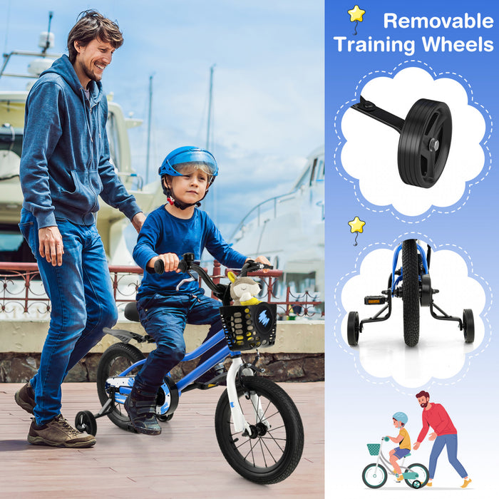 Velo Costway 14'' Pour Enfants Avec Roues D'entrainement Amovibles Et Panier Pour 3-5 Ans Skyblue