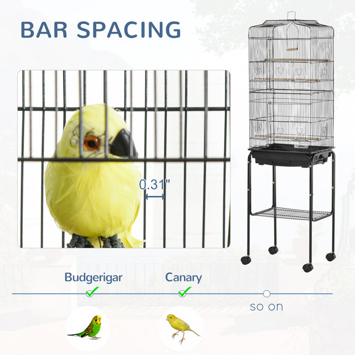 Pawhut Cage A Oiseaux Sur Roulettes Grande Voliere Detachable Cage Portable Multi-accessoires Avec Mangeoires Perchoirs Plateau Amovible Et Etagere Cage Pour Canaris Perruches Noir