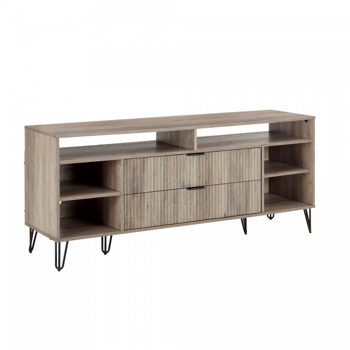 Meuble TV Dumbo Modern 160 cm a rainures, finition gris rustique