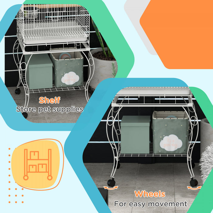 Pawhut Cage A Oiseaux A Dessus Ouvert De 60\" Pour Pinsons, Canaris, Perruches, Avec Support Roulant, Plateau Amovible, Etagere De Rangement