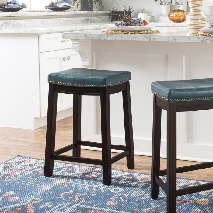 Tabouret Claridge de hauteur comptoir en similicuir et sans dossier - bleu